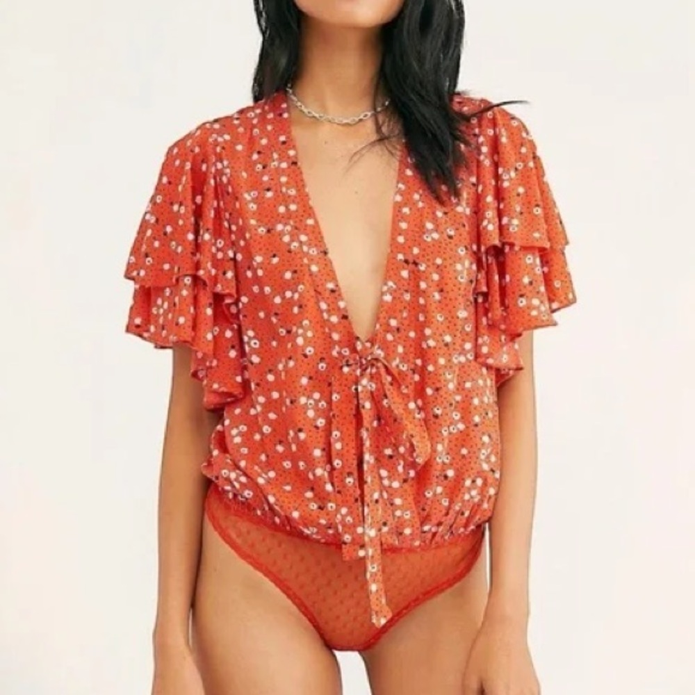 Intimately Free People Call Me‎ Later Floral Thong Bodysuit Size XS